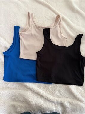 Ribbed Scoop Tank Crop Top - Black, Blue, Cream